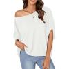 imageLYANER Womens Casual Loose Off Shoulder Batwing Half Sleeve Blouse Shirt Tunic TopWhite