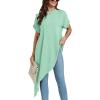 imageLYANER Womens Casual Mock Neck Short Sleeve Irregular Hem Loose Blouse Long Shirt TopLight Green