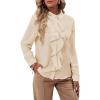 imageLYANER Womens Collar Neck Button Down Ruffle Front Long Sleeve Blouse Shirt TopBeige