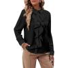 imageLYANER Womens Collar Neck Button Down Ruffle Front Long Sleeve Blouse Shirt TopBlack