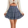 imageLYANER Womens Elastic Waist Pleated Layer Ruffle Hem Flowy A Line Short SkirtFloal Navyblack