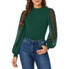 imageLYANER Womens Mesh Long Sleeve Shirts Mock Neck Fall Winter Casual Blouse TopsDark Green