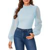 imageLYANER Womens Mesh Long Sleeve Shirts Mock Neck Fall Winter Casual Blouse TopsLight Blue