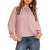 imageLYANER Womens Mock Neck Ruffle Trim Puff Long Sleeve Blouse Casual Office Shirt TopPink