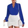 imageLYANER Womens Ruffle V Neck Solid Long Sleeve Chiffon Blouse Shirt TopRoyal Blue