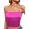 imageLYANER Womens Satin Rinestone Spaghetti Straps Square Neck Sleeveless Cami Crop TopRose