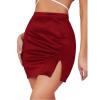 imageLYANER Womens Satin Silky Elastic Wasit Split Slit Hem Bodycon Short SkirtRed