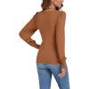 imageLYANER Womens Scoop Neck Puff Long Sleeve Tops Casual Basic Solid T Shirt Button Cuffs Pullovers Shirts BlouseCaramel
