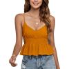 imageLYANER Womens V Neck Elastic Waist Pleated Ruffle Hem Sleeveless Strappy Crop Cami TopOrange