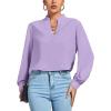 imageLYANER Womens V Neck Shirred Long Sleeve Office Elegant Tunic Blouse TopLight Purple