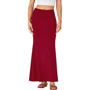 imageLYANER Womens Fold Over Waist Maxi Skirt Lightweight Floor Length Flared Long SkirtsBurgundy