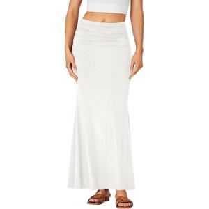 imageLYANER Womens Fold Over Waist Maxi Skirt Lightweight Floor Length Flared Long SkirtsWhite
