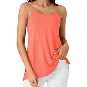 imageLYANER Womens Loose Square Neck Spaghetti Straps Slit Side Camisole Tank Cami TopCoral