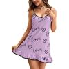 imageLYANER Womens Nightgown V Neck Spaghetti Strap Sleeveless Printed Nightdress SleepwearLight Purple