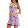 imageLYANER Womens Nightgown V Neck Spaghetti Strap Sleeveless Printed Nightdress SleepwearLight Purple