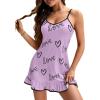 imageLYANER Womens Nightgown V Neck Spaghetti Strap Sleeveless Printed Nightdress SleepwearLight Purple