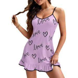 imageLYANER Womens Nightgown V Neck Spaghetti Strap Sleeveless Printed Nightdress SleepwearLight Purple