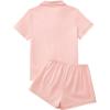 imageLYANER Womens Pajamas Set Heart Print Button Short Sleeve Shirt with Shorts Sleepwear PJs SetLight Coral Pink