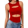 imageLYANER Womens Sleeveless Bodysuits Sexy Cut Out Front Body Suits Stretchy Tank Leotards TopsRed