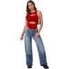imageLYANER Womens Sleeveless Bodysuits Sexy Cut Out Front Body Suits Stretchy Tank Leotards TopsRed