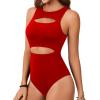imageLYANER Womens Sleeveless Bodysuits Sexy Cut Out Front Body Suits Stretchy Tank Leotards TopsRed