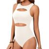 imageLYANER Womens Sleeveless Bodysuits Sexy Cut Out Front Body Suits Stretchy Tank Leotards TopsWhite