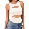 imageLYANER Womens Sleeveless Bodysuits Sexy Cut Out Front Body Suits Stretchy Tank Leotards TopsWhite