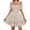 imageLYANER Womens Tie Back Off Shoulder Wrap Layer Ruffle Short Sleeve Mini DressBeige Print