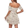 imageLYANER Womens Tie Back Off Shoulder Wrap Layer Ruffle Short Sleeve Mini DressBeige Print