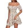 imageLYANER Womens Tie Back Off Shoulder Wrap Layer Ruffle Short Sleeve Mini DressBeige Print
