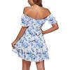 imageLYANER Womens Tie Back Off Shoulder Wrap Layer Ruffle Short Sleeve Mini DressBlue White Print