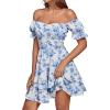 imageLYANER Womens Tie Back Off Shoulder Wrap Layer Ruffle Short Sleeve Mini DressBlue White Print