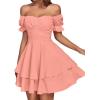imageLYANER Womens Tie Back Off Shoulder Wrap Layer Ruffle Short Sleeve Mini DressCoral Pink