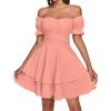 imageLYANER Womens Tie Back Off Shoulder Wrap Layer Ruffle Short Sleeve Mini DressCoral Pink