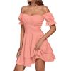 imageLYANER Womens Tie Back Off Shoulder Wrap Layer Ruffle Short Sleeve Mini DressCoral Pink