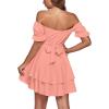 imageLYANER Womens Tie Back Off Shoulder Wrap Layer Ruffle Short Sleeve Mini DressCoral Pink
