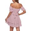 imageLYANER Womens Tie Back Off Shoulder Wrap Layer Ruffle Short Sleeve Mini DressDark Pink