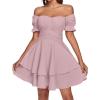 imageLYANER Womens Tie Back Off Shoulder Wrap Layer Ruffle Short Sleeve Mini DressDark Pink