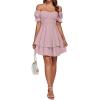 imageLYANER Womens Tie Back Off Shoulder Wrap Layer Ruffle Short Sleeve Mini DressDark Pink