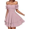 imageLYANER Womens Tie Back Off Shoulder Wrap Layer Ruffle Short Sleeve Mini DressDark Pink