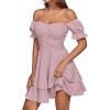 imageLYANER Womens Tie Back Off Shoulder Wrap Layer Ruffle Short Sleeve Mini DressDark Pink
