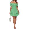 imageLYANER Womens Tie Back Off Shoulder Wrap Layer Ruffle Short Sleeve Mini DressGrass Green