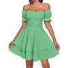 imageLYANER Womens Tie Back Off Shoulder Wrap Layer Ruffle Short Sleeve Mini DressGrass Green