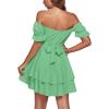 imageLYANER Womens Tie Back Off Shoulder Wrap Layer Ruffle Short Sleeve Mini DressGrass Green