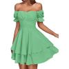 imageLYANER Womens Tie Back Off Shoulder Wrap Layer Ruffle Short Sleeve Mini DressGrass Green