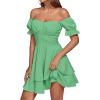 imageLYANER Womens Tie Back Off Shoulder Wrap Layer Ruffle Short Sleeve Mini DressGrass Green
