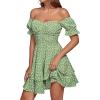 imageLYANER Womens Tie Back Off Shoulder Wrap Layer Ruffle Short Sleeve Mini DressGrass Green Print