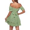 imageLYANER Womens Tie Back Off Shoulder Wrap Layer Ruffle Short Sleeve Mini DressGrass Green Print