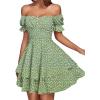 imageLYANER Womens Tie Back Off Shoulder Wrap Layer Ruffle Short Sleeve Mini DressGrass Green Print