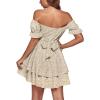 imageLYANER Womens Tie Back Off Shoulder Wrap Layer Ruffle Short Sleeve Mini DressKhaki Print
